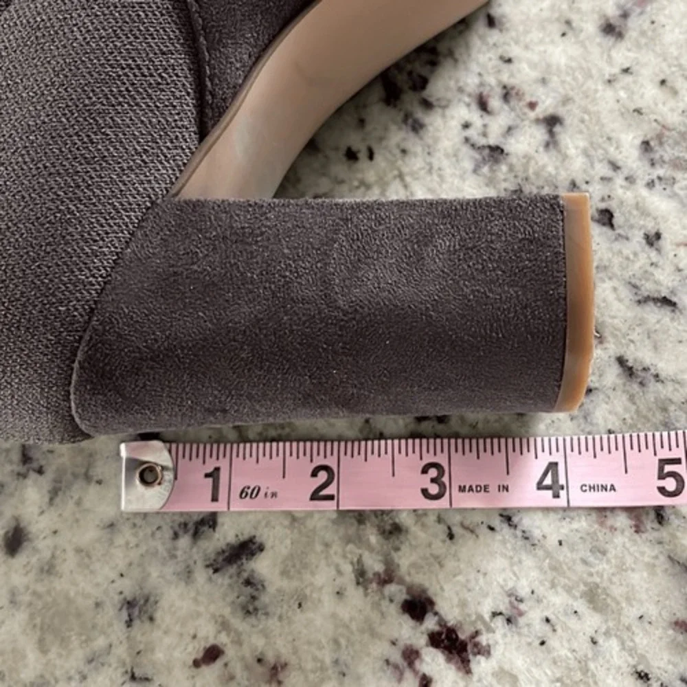 Everley Over‎ The Knee Boots Women 10M Grey Taupe Faux Suede Block Heel Pointed